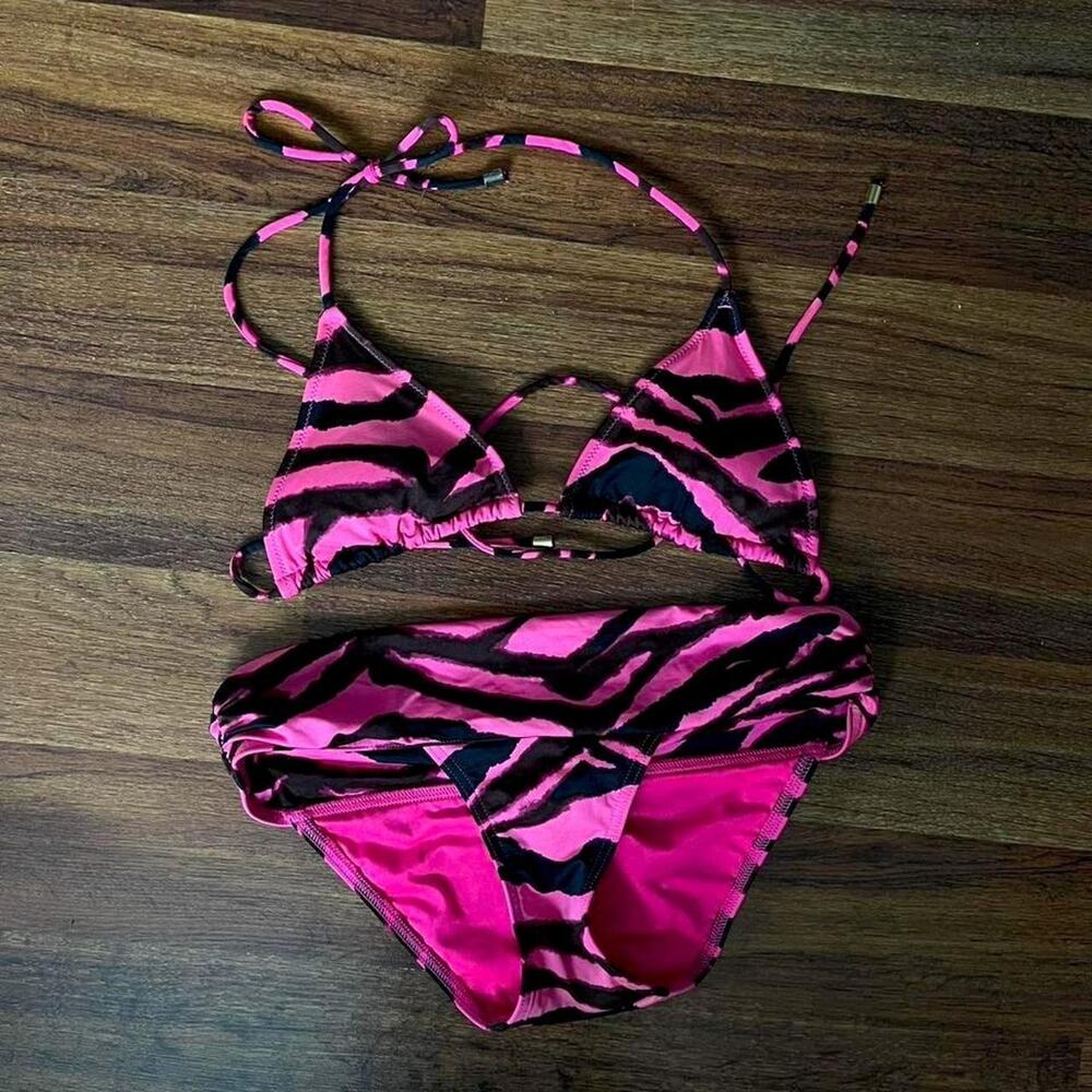 Y2k pink zebra print bikini